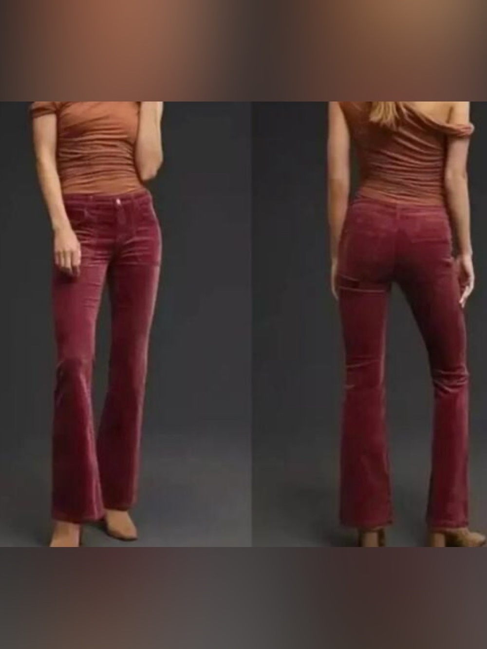 PILCRO by ANTHROPOLOGIE Burgundy Velvet/Corduroy Pants Size 27T